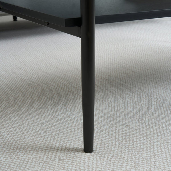 English Elm Rectangle Coffee Table With Sleek Gray Glass Top & Sturdy Black Metal Legs - Modern Living Room Style W241139565-GIGA