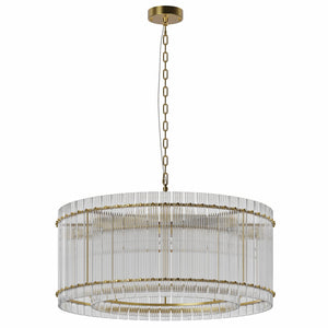 English Elm 37" Modern Round Crystal Chandelier, 2-Tier 8-Light LED Semi-Flush, Dimmable Touch Control, Adjustable Height Gold W1340P332561