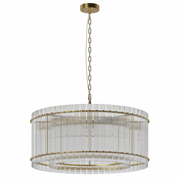 English Elm 37" Modern Round Crystal Chandelier, 2-Tier 8-Light LED Semi-Flush, Dimmable Touch Control, Adjustable Height Gold W1340P332561