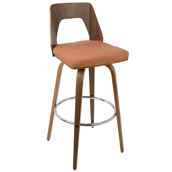 English Elm Trilogy Mid-Century Modern Barstool in Walnut Faux Leather by LumiSource – Retro Swivel, Cushioned Elegance Orange B202S00651