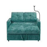 English Elm 53.9" Modern Loveseat Pull-Out Sofa Bed With Adjustable Backrest, Two Cup Holders , A Phone Holder, Three Charging Ports and Side Storage Pockets For Living Room, Teal