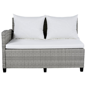 English Elm TOMAX 5-Piece Outdoor Rattan Sectional Sofa Set with Extendable Side Tables and Dining Table White SP100006AAK