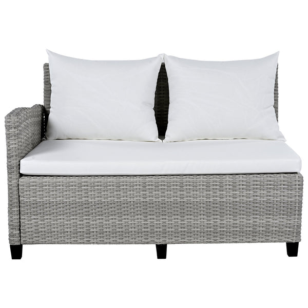 English Elm TOMAX 5-Piece Outdoor Rattan Sectional Sofa Set with Extendable Side Tables and Dining Table White SP100006AAK