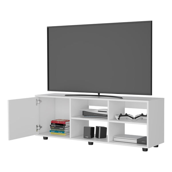English Elm FM Parker TV Stand with Door and Open Shelves for Large TVs, Minimalist Storage and Modern Style White 53 L x 21 W x 5 H B128P269885