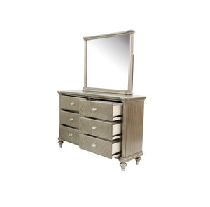 English Elm Luxury Modern Antique Silver Champagne Dresser with Mirror — 64" 6-Drawer Glam Storage for Bedroom Decor B011S01153