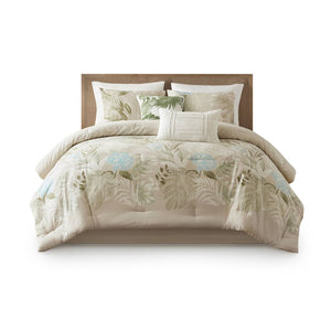 English Elm 6-piece Cal King Cotton Dobby Coastal Comforter Set with Embroidered Throw Pillows B035P463270