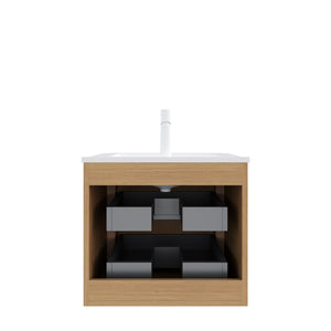 English Elm Noor 24 Inch Floating Bathroom Vanity Oak Veneer Cabinet with Ceramic Basin W2615P380404