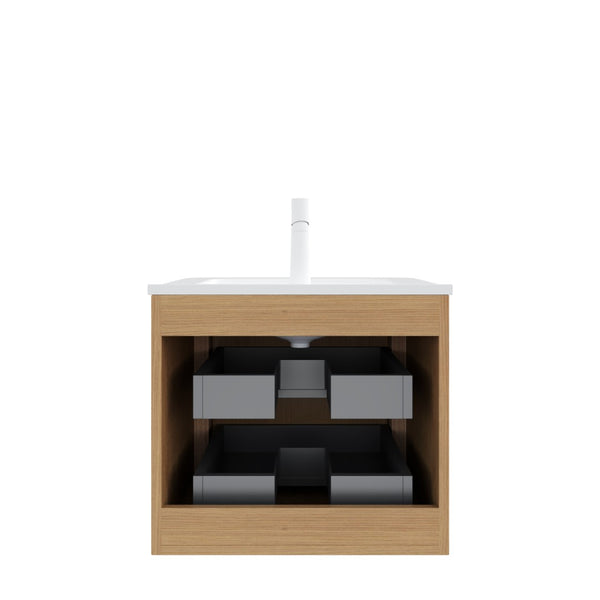 English Elm Noor 24 Inch Floating Bathroom Vanity Oak Veneer Cabinet with Ceramic Basin W2615P380404