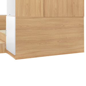 English Elm Full Size Wooden Platform Bed With 6 Drawers, Desk, Shelves & Wardrobe - Stylish Natural Finish N820S00060N