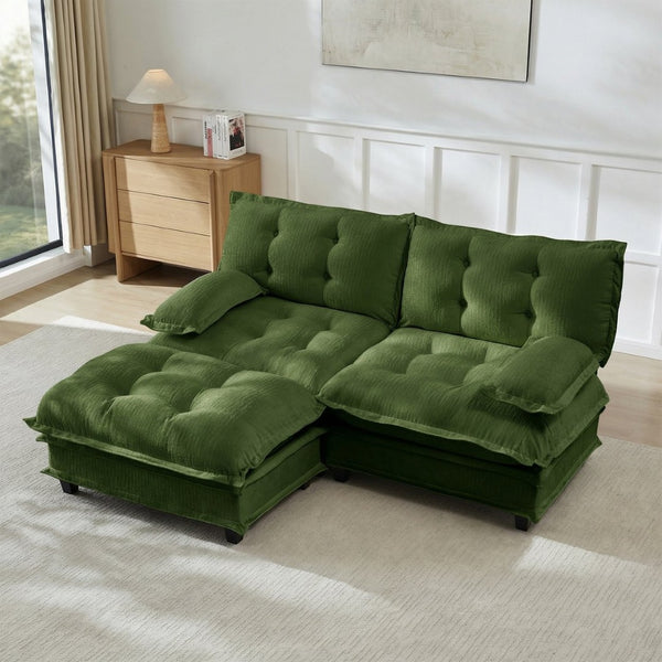 English Elm 77" L-shaped Chenille Cloud Sectional Sofa with Ottoman Deep Cushioned Modular Couch Green W714S01719