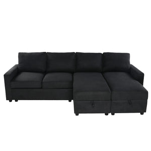 English Elm 103.9" Sectional Sofa with Hidden Storage Chaise, Reconfigurable U-Shape, 4 USB Ports, Durable Twill Upholstery Black N719S001950B