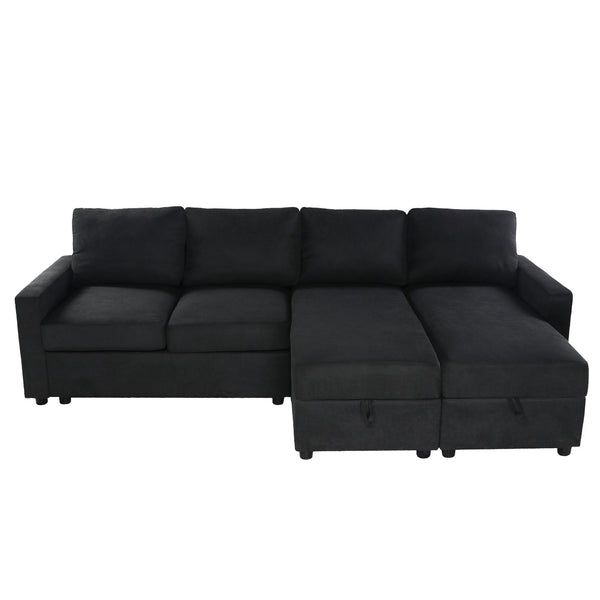 English Elm 103.9" Sectional Sofa with Hidden Storage Chaise, Reconfigurable U-Shape, 4 USB Ports, Durable Twill Upholstery Black N719S001950B