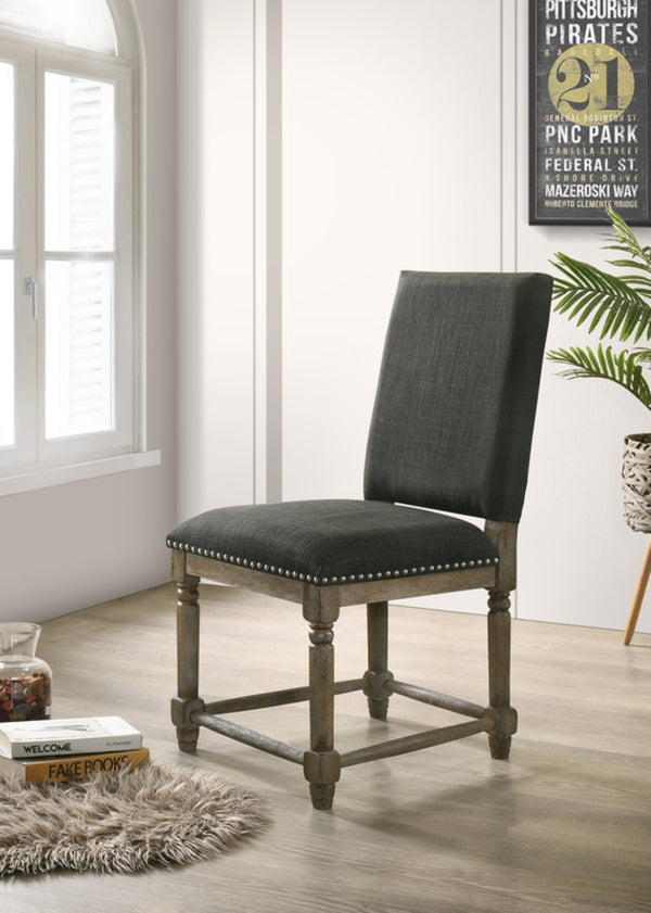 English Elm Ettore Gray Fabric Dining Chairs with Bronze Nailhead Trim and Reclaimed Wood Legs Set B2749P413184