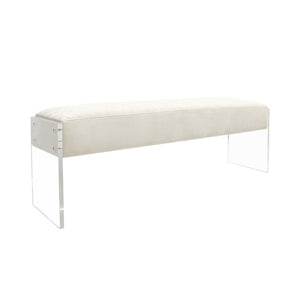 Pasargad Home Tribecca Velvet Upholstered Vanity Seat With Acrylic Base For Modern Decor Elegance Ivory Acrylic & Velvet Bench-137w