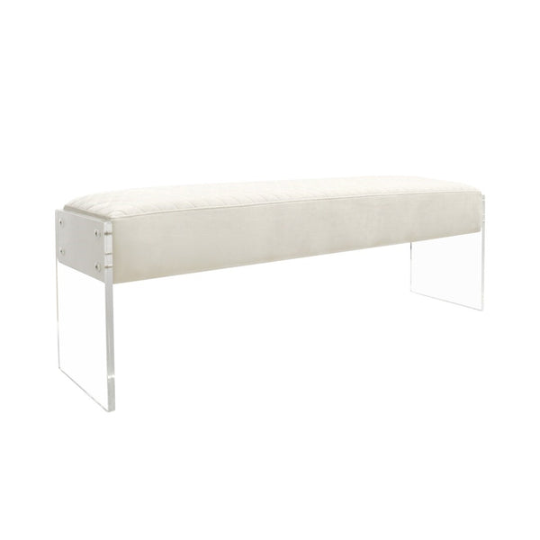 Pasargad Home Tribecca Velvet Upholstered Vanity Seat With Acrylic Base For Modern Decor Elegance Ivory Acrylic & Velvet Bench-137w