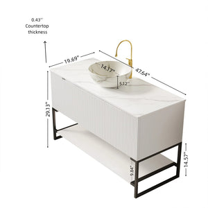 English Elm 48" Freestanding Bathroom Vanity Cabinet Sintered Stone Top Woodgrain Finish Open Shelf W2615S00663