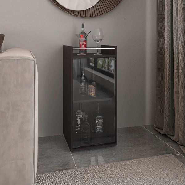 English Elm Theba Modern Minibar Cabinet with 2 Doors & Open Shelf, Compact Black MDF Storage for Small Spaces B070P337131