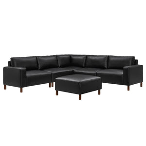 English Elm Modern Modular L-shaped Sectional in Matte Pu Leather with Ottoman Six Piece Black W1097S00264