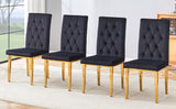 English Elm 4 Piece Dining Chairs.The Gold Metal Legs Complement The Black Velvet, Showcasing A Perfect Blend Of Modern and Classic Elements.Suitable For Various Occasions Such As Kitchens,Conference Rooms, Etc.