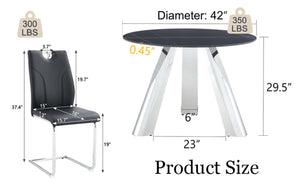 English Elm Table 5-Piece Dining Set: Contemporary Round Sintered Stone Top With 4 Stylish Black Chairs & Legs W2920S00017-GIGA