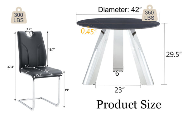 English Elm Table 5-Piece Dining Set: Contemporary Round Sintered Stone Top With 4 Stylish Black Chairs & Legs W2920S00017-GIGA