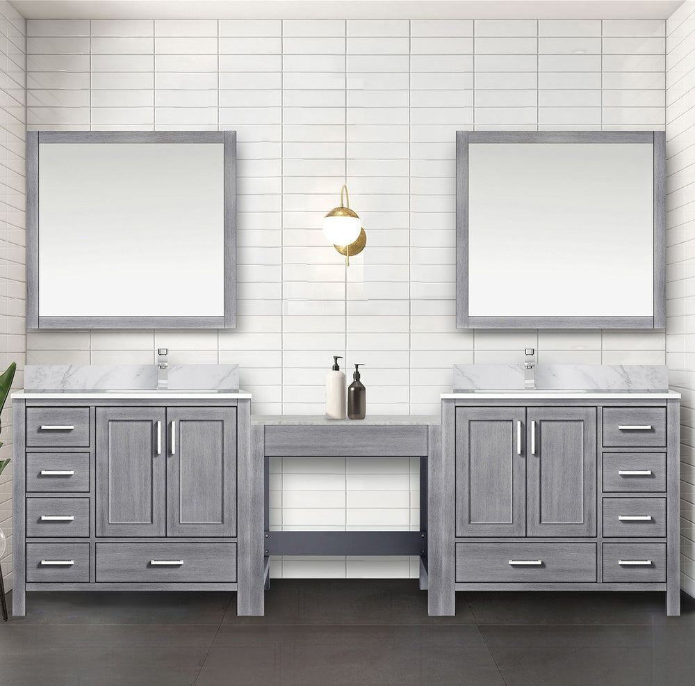 English Elm Distressed Grey Double Bath Vanity - 102" W With Carrara Marble Top & Ample Storage Solutions B2731S00626