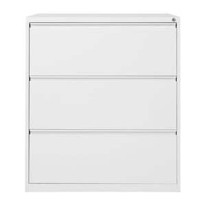 OSP Home Furnishings 36" Steel Lateral File Cabinet with Ball Bearing Drawers Locking Security and Leveling Glides 3 Glides White LF336-WH