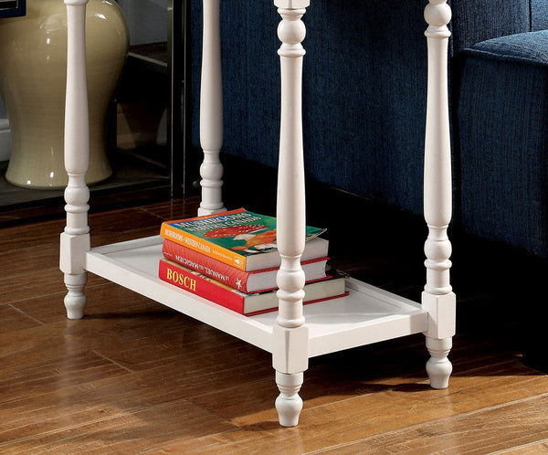 English Elm Transitional White Side Table with Hidden Tray & Open Shelf, Turned Legs, 24¾"W x 23¾"H Accent Piece B2741P341684