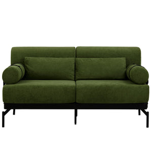 English Elm Modern Loveseat Sofa with Cylindrical Armrests, Built-In USB Ports, Chenille Cushions, Steel Frame Green N719P290584F