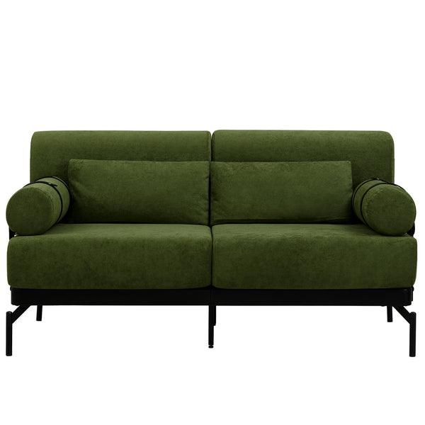 English Elm Modern Loveseat Sofa with Cylindrical Armrests, Built-In USB Ports, Chenille Cushions, Steel Frame Green N719P290584F