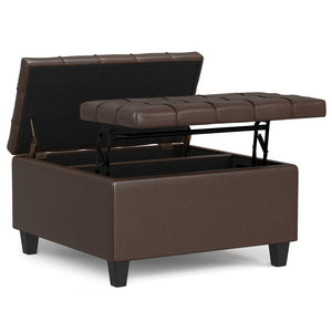 English Elm Harrison Square Lift-top Storage Ottoman in Vegan Leather for Compact Living Rooms Brown B136P254715