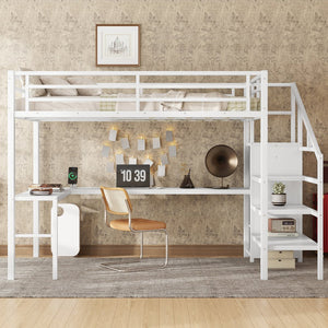 English Elm Full Size Loft Bed With L-Shaped Desk, Wardrobe, Usb, Led Light - Space-Saving Design For All Ages W1580S00133