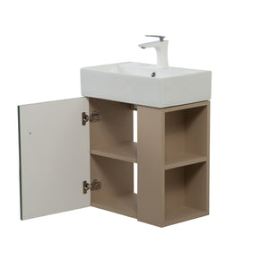 English Elm 21.6" Wall Mounted Sage Green Vanity Base with Open Shelf and Gold Hardware W1573P446794