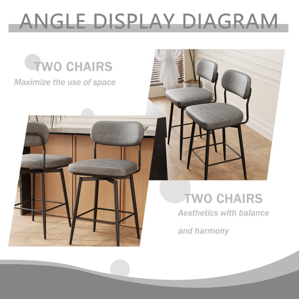 English Elm 360 Swivel Bar Stools Set of 2 Pu Leather Industrial Iron Frame Kitchen Counter W1727P251186