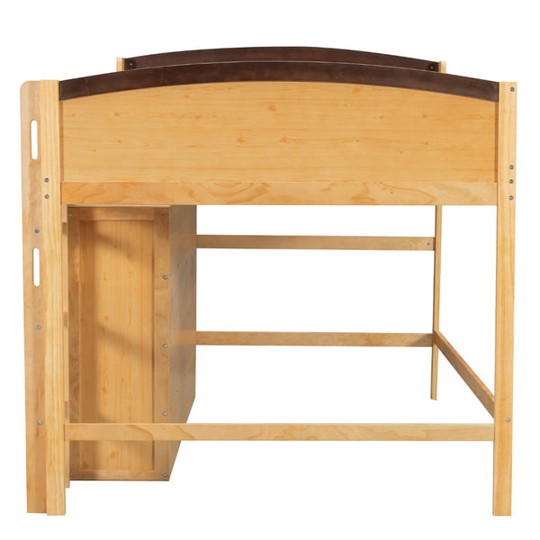 English Elm Twin Loft Bed with Wardrobe Cabinet Led Lighting and Pine Frame for Kids Rooms Wood N7090002236M