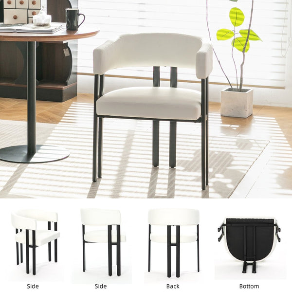 English Elm Modern Barrel Dining Chairs Set of 2 Faux Leather Wraparound Seat Metal Frame White Pu W3394P444215