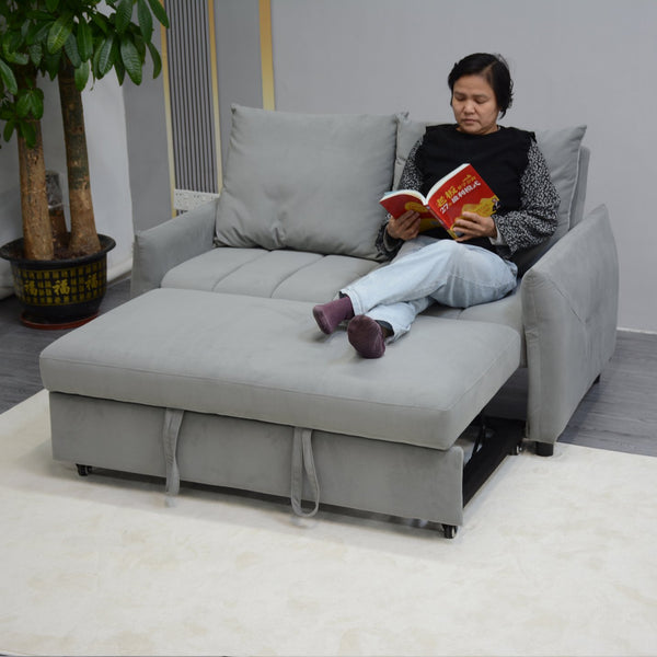 English Elm Convertible Velvet Sleeper Sofa Bed Loveseat with USB Charging, Pull-Out Bed, Storage Pockets, Gray W1183S00022
