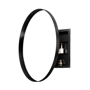 English Elm 31.5 Round Metal Framed Medicine Cabinet with Mirror and Adjustable Shelves for Stylish Bathrooms Black W1435P194674