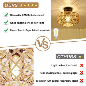 English Elm Boho Light Fixtures - Mini Rattan Chandelier With Dimmable Led Bulb For Stylish Ceiling Lighting Decor W2738P185431