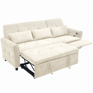 English Elm 2-in-1 Sofa Pull-Out Sleeper with Reversible Recliner, USB Ports, Tufted Curved Arms, 82" Comfort Beige N719S002010A