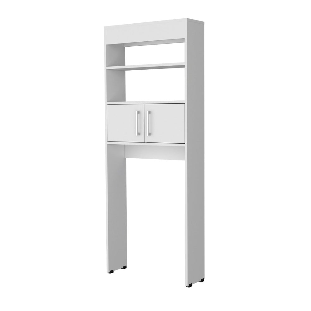 English Elm White Over Toilet Bathroom Cabinet with Enclosed Doors and Open Storage Shelves B062P461068