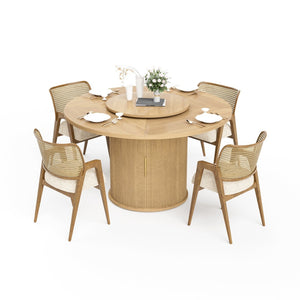 English Elm 55-inch Round Wood Dining Table Seats Six with Turntable Tray and Tiered Storage W1162P357242