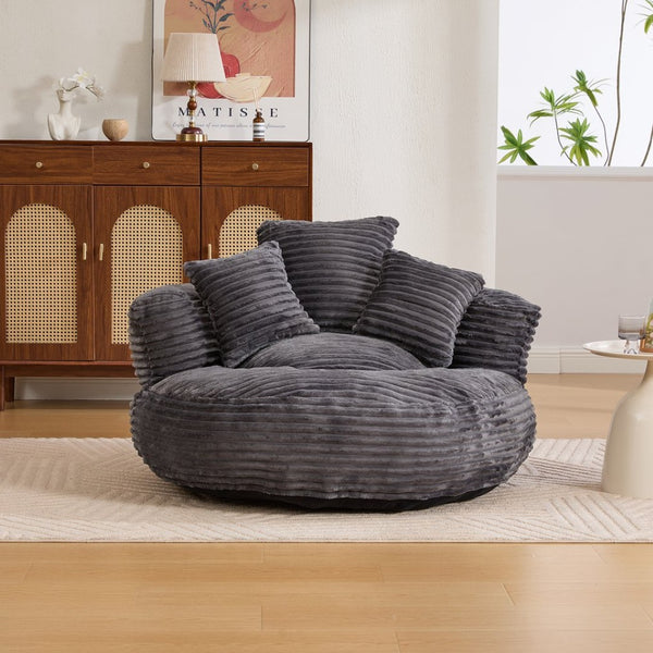 English Elm Bean Bag Sofa Oversized Corduroy Floor Lounge Chair with Armrests Pillows Foam Fill Dark Gray W395P426814