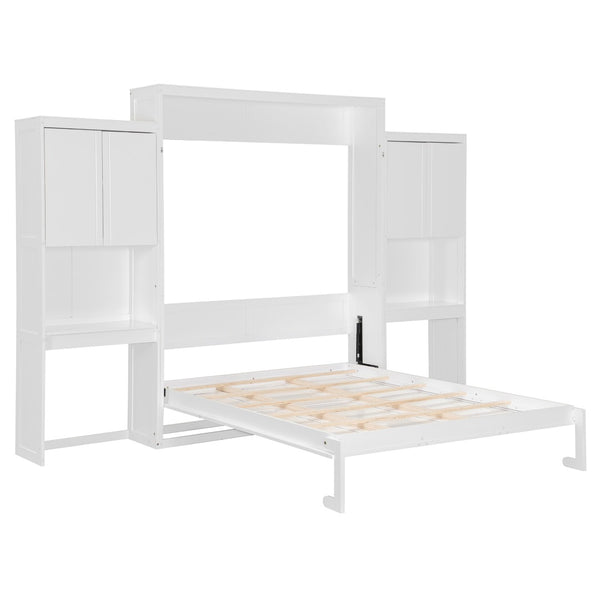 English Elm Queen Size Murphy Bed With Integrated Desk, Vanity & Storage Cabinets For Versatile Living Spaces N820S10057K-GIGA
