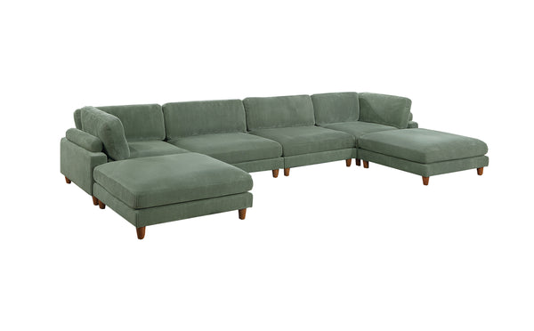 English Elm Contemporary Sage 6Pc Modular Sectional Set With Corduroy Upholstery - Versatile Comfort & Style B011S01159