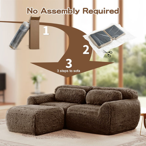 English Elm L-shaped Plush Sectional Sofa Boneless Cloud Comfort Floor Lounge with Chaise for Bedroom Chocolate W714S01538