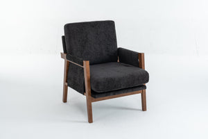English Elm Mid-Century Solid Wood Accent Chair with Chenille Upholstery, Ergonomic Waist Support, Sturdy 300lb Capacity Black T3903P372382