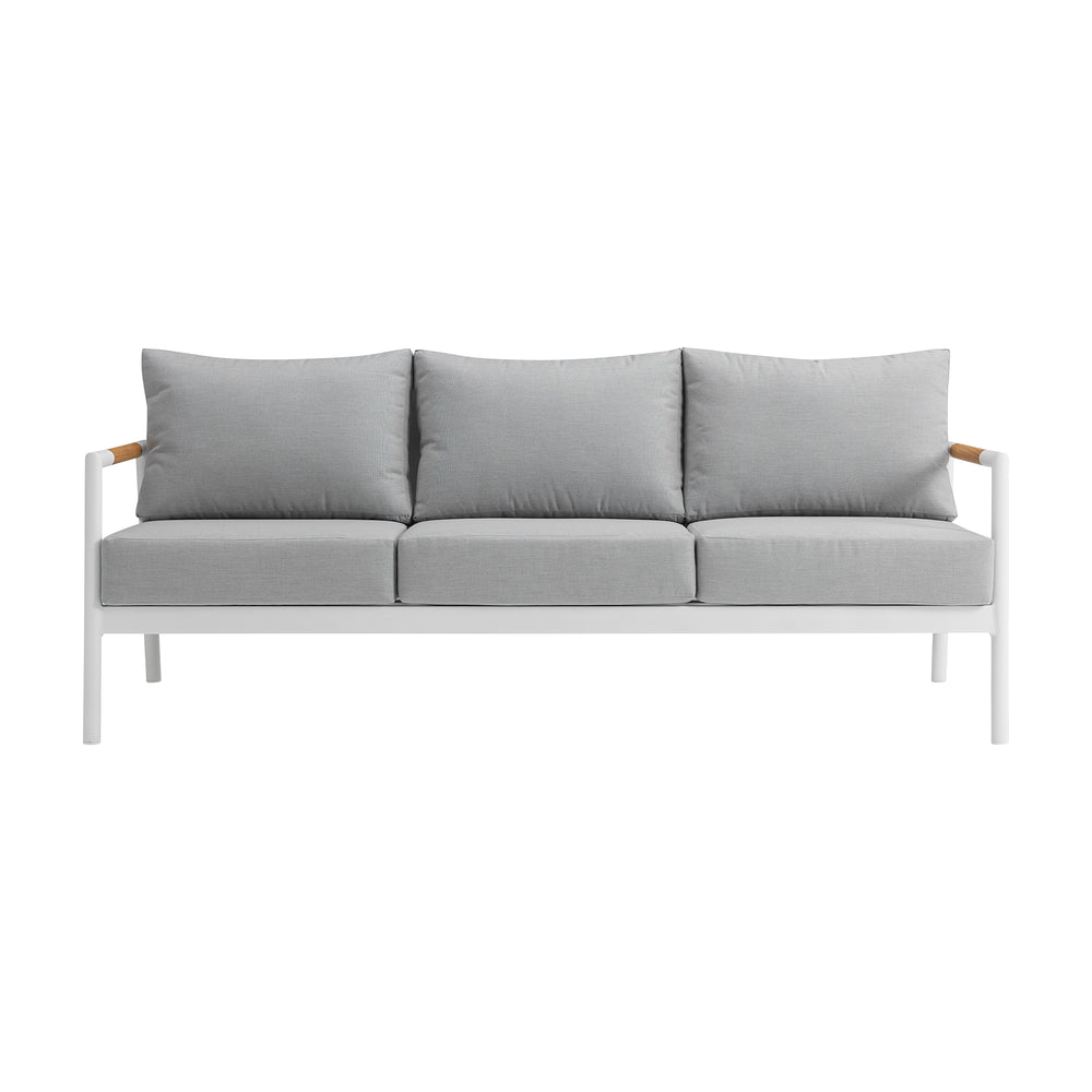 English Elm Wyncrest Aluminum & Teak Outdoor Sofa in Gray — Weatherproof, Plush Quick-Dry Cushions, No Assembly B2736P354340