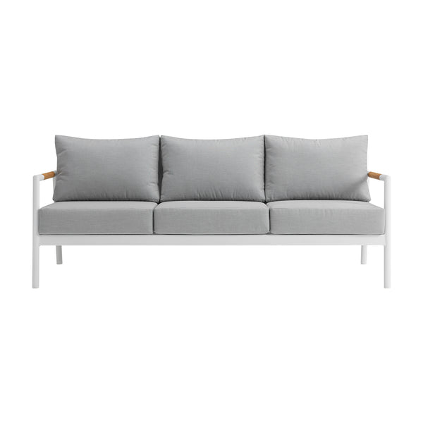 English Elm Wyncrest Aluminum & Teak Outdoor Sofa in Gray — Weatherproof, Plush Quick-Dry Cushions, No Assembly B2736P354340