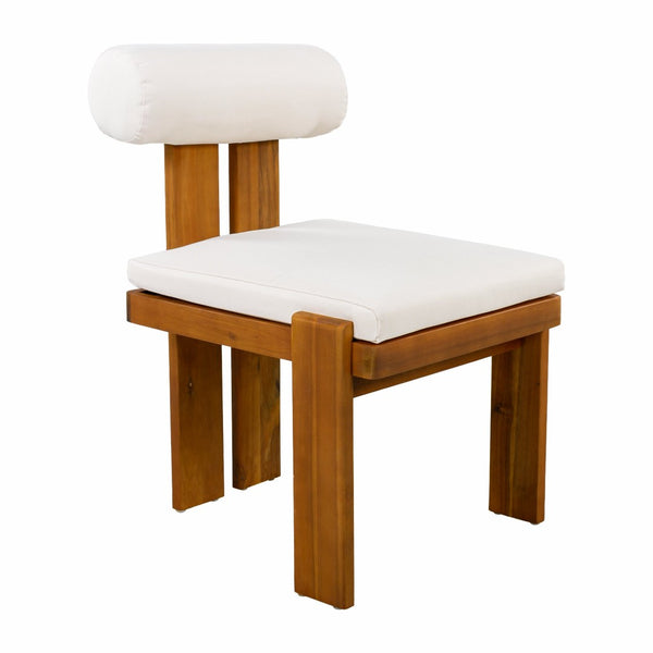 English Elm Outdoor Acacia Wood Dining Chairs Set of 2 with Sculptural Cylindrical Backrest Cushions N776P387625B